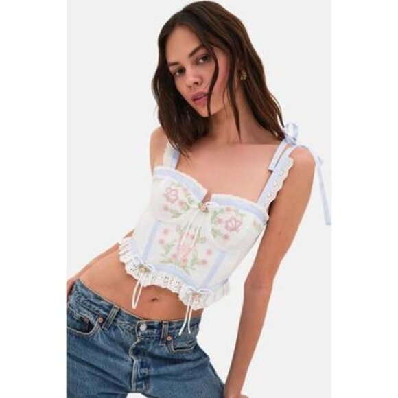 For Love and Lemons Patricia Butterfly Corset Top White Size L NWT - Picture 2 of 5